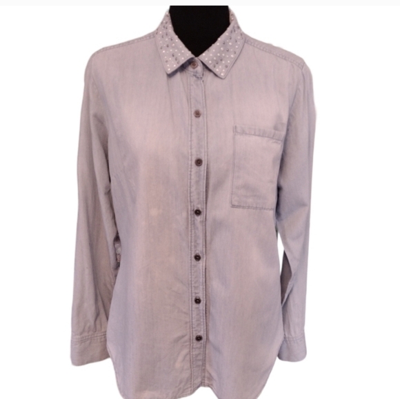 APT. 9 Denim Pearl Embellished Shirt - Picture 3 of 4